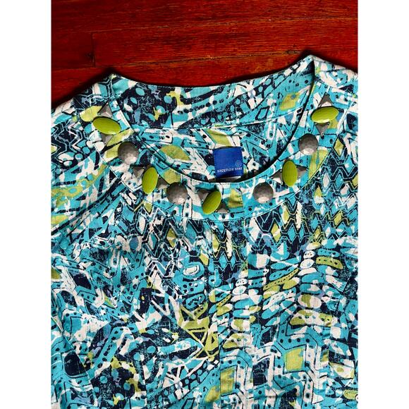 Vintage Y2K Sapphire Star Blue Green Geometric Work Shacket Light Jacket Large - Picture 5 of 7